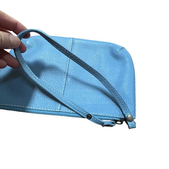 GAP light powder blue leather zipper top handle purse small bag pouch clutch - Picture 6 of 8